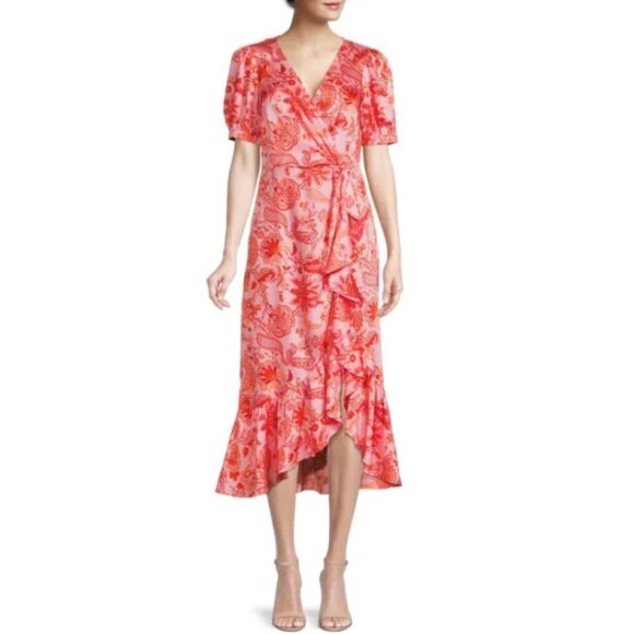 CINQ À SEPT 'Kay' Floral-Print Faux-Wrap Midi-Dress, English Rose Multi - Picture 1 of 2